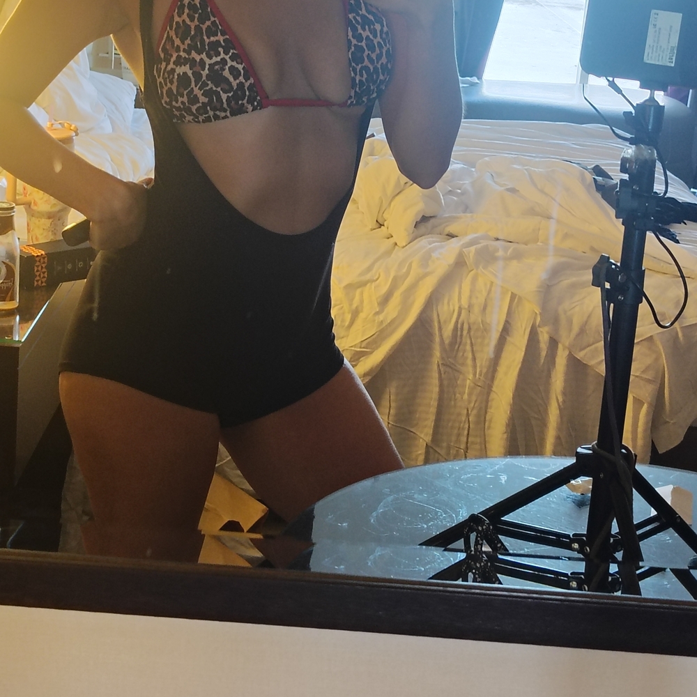 Leopard Print and Black Swimsuit
